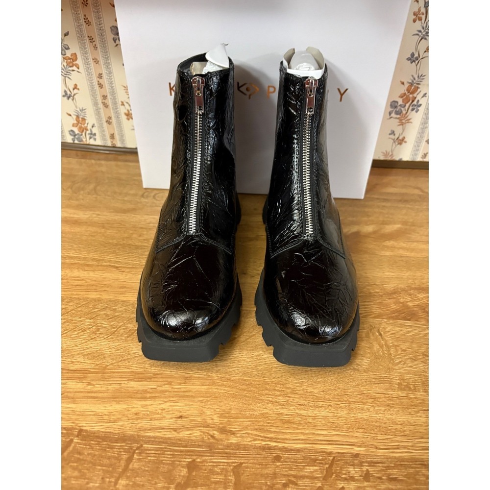 Katy Perry Daarling‎ Combat Boot Black Faux Wrinkle Patent Womens 7.5 New